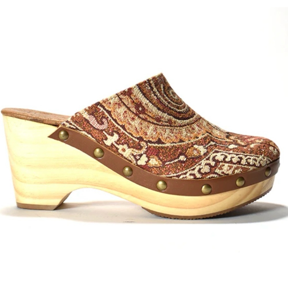 Five World Zorba brown tapestry wood clog - Picture 2 of 8